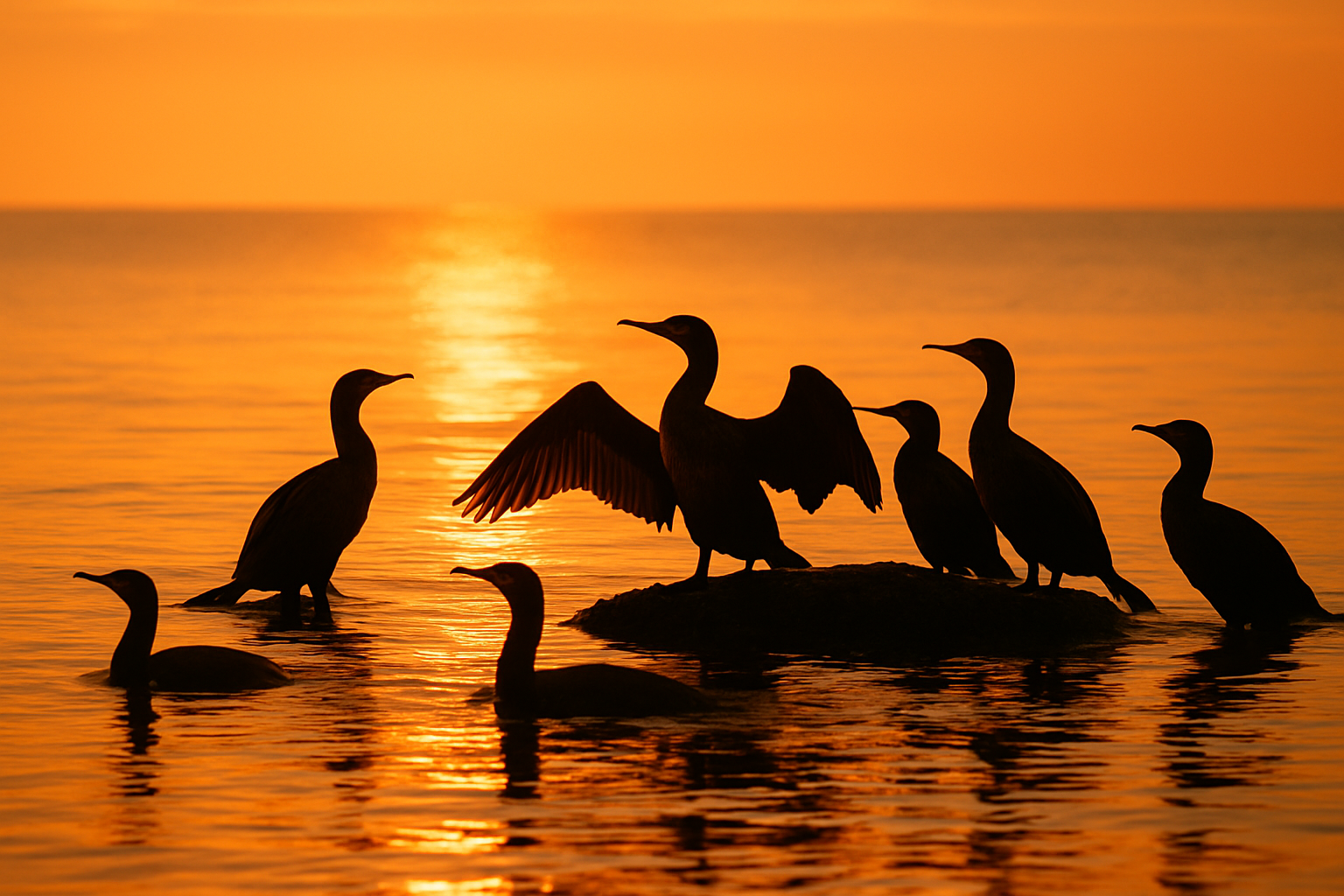Cormorants at Sunset